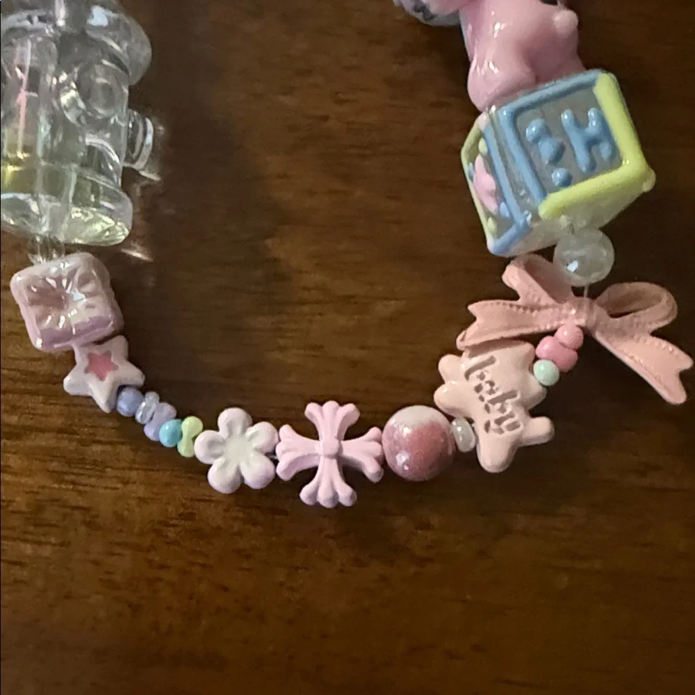 Pastel Beaded keychain with Character Charm‎